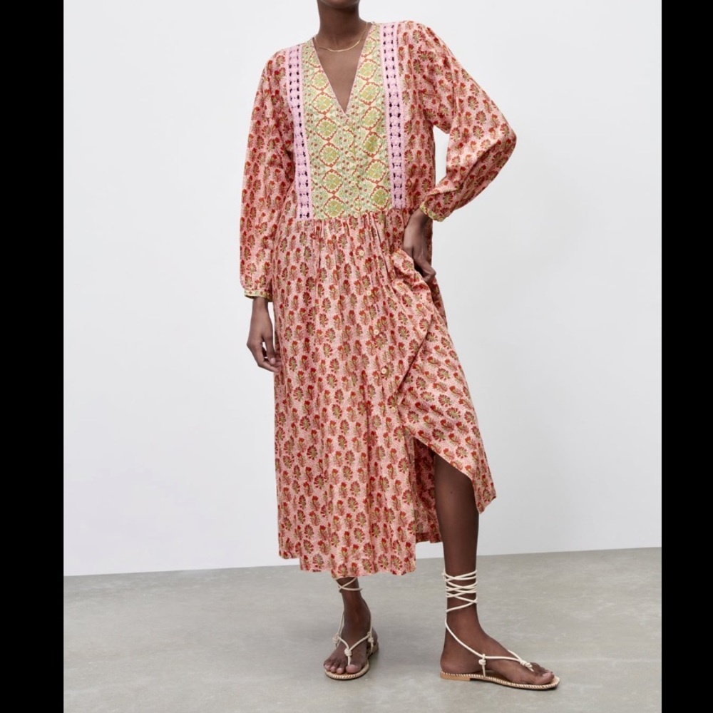 Zara crotchet trim printed dress - Picture 4 of 9